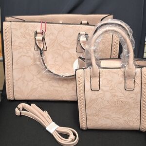Elegant Pink Embossed Floral Handbag Set